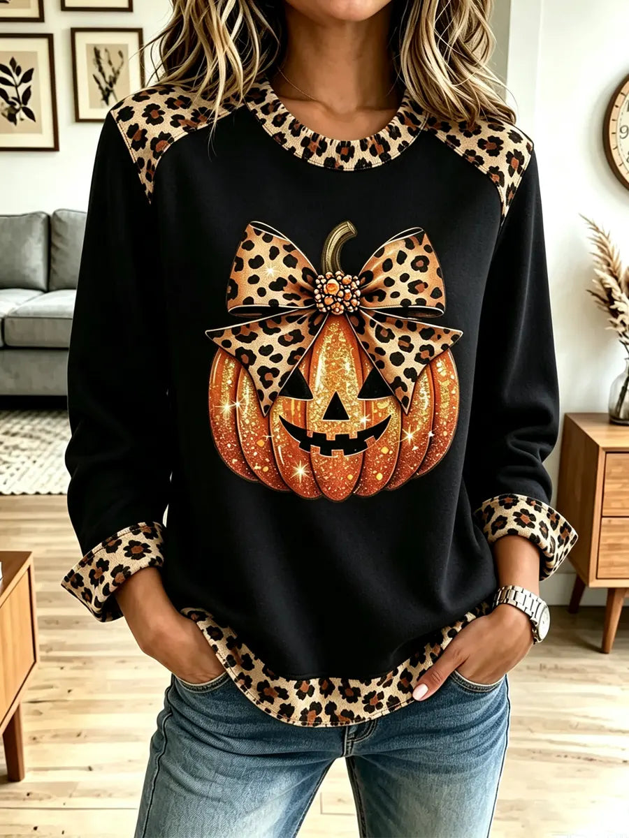 Vintage Pumpkin Halloween Pattern Art Casual Stylish Long Sleeve Sweatshirt