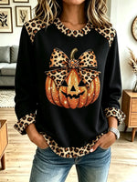 Vintage Pumpkin Halloween Pattern Art Casual Stylish Long Sleeve Sweatshirt