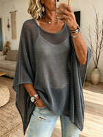 Women Solid Mesh Loose Batwing Sleeve Top