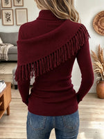 Women's Fringe Trim Turtleneck Knit Top
