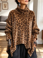 Retro Leopard Pattern Art Print Casual Button Stylish Long Sleeve Coat