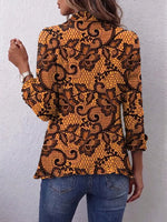 Retro Floral Pattern Art Print Ruffle Casual Stylish Cotton Lapel Coat