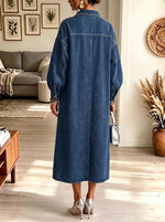 Women's Oversized Gold Button Long Denim Coat Dress