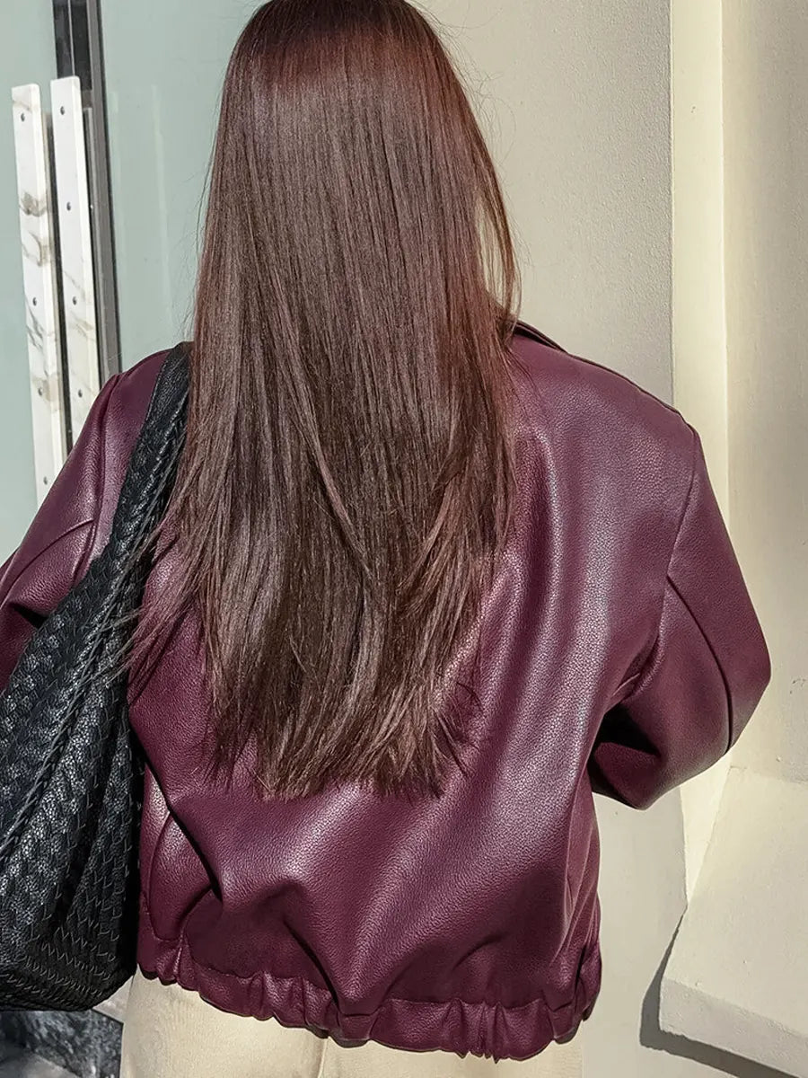 Retro Cozy Zip Art Casual Lapel Stylish Leather Long Sleeve Coat