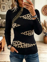 Vintage Elegant Leopard-print Patchwork Gold Zipper Shirt