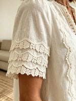 Women's Crochet Lace Inset Short Sleeve Blouse