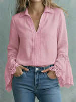 Retro Hollow Lace Art Long Sleeve Casual Stylish Cotton And Linen Shirt