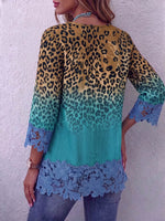 Vintage Elegant Pattern Print Patchwork Hollowed Out Lace Shirt