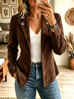 Women's Epaulet Button Accent Faux Suede Blazer