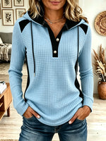 Women's Waffle Knit Colorblock Henley Hoodie