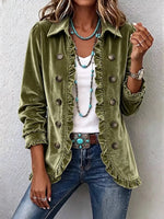Women's Vintage Elegant Collared Ruffle Velvet Coat