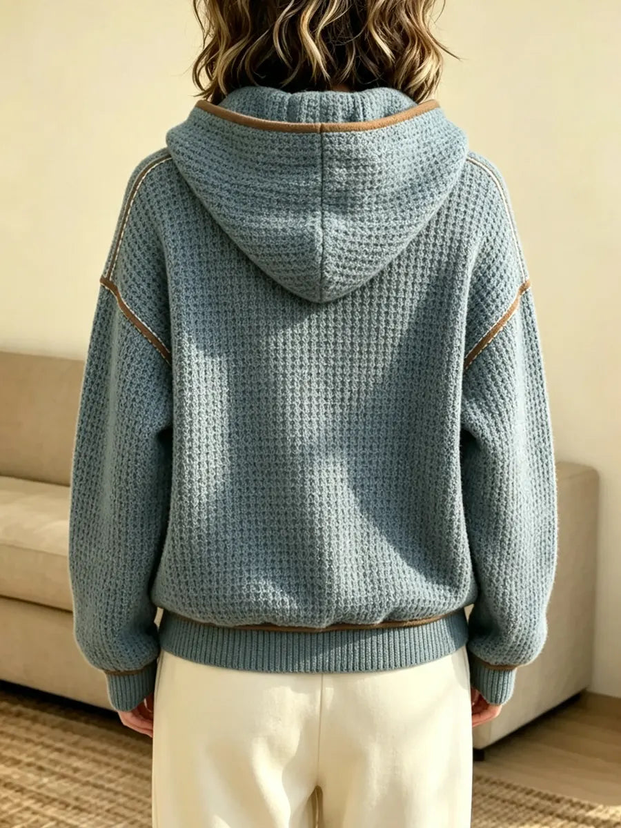 Retro Cozy Comfortable Stylish Art Hooded Waffle Long Sleeve Casual Top