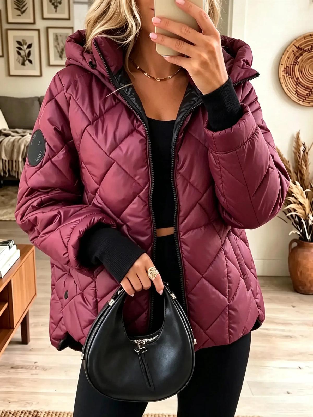 Women's Diamond Quilted Hooded Puffer Jacket