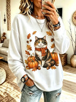 Funny Cat Pumpkin Pattern Art Print Casual Long Sleeve Sweatshirt