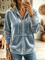 Women's Velvet Zip-Up Hooded Jacket