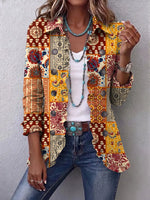 Retro Floral Pattern Art Print Ruffle Casual Stylish Cotton Lapel Coat