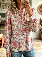 Women's Floral Print Ruffle Collar Blouse