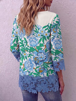 Vintage Elegant Pattern Print Patchwork Hollowed Out Lace Shirt