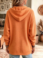 Women's Waffle Knit Drawstring Hooded Sweater