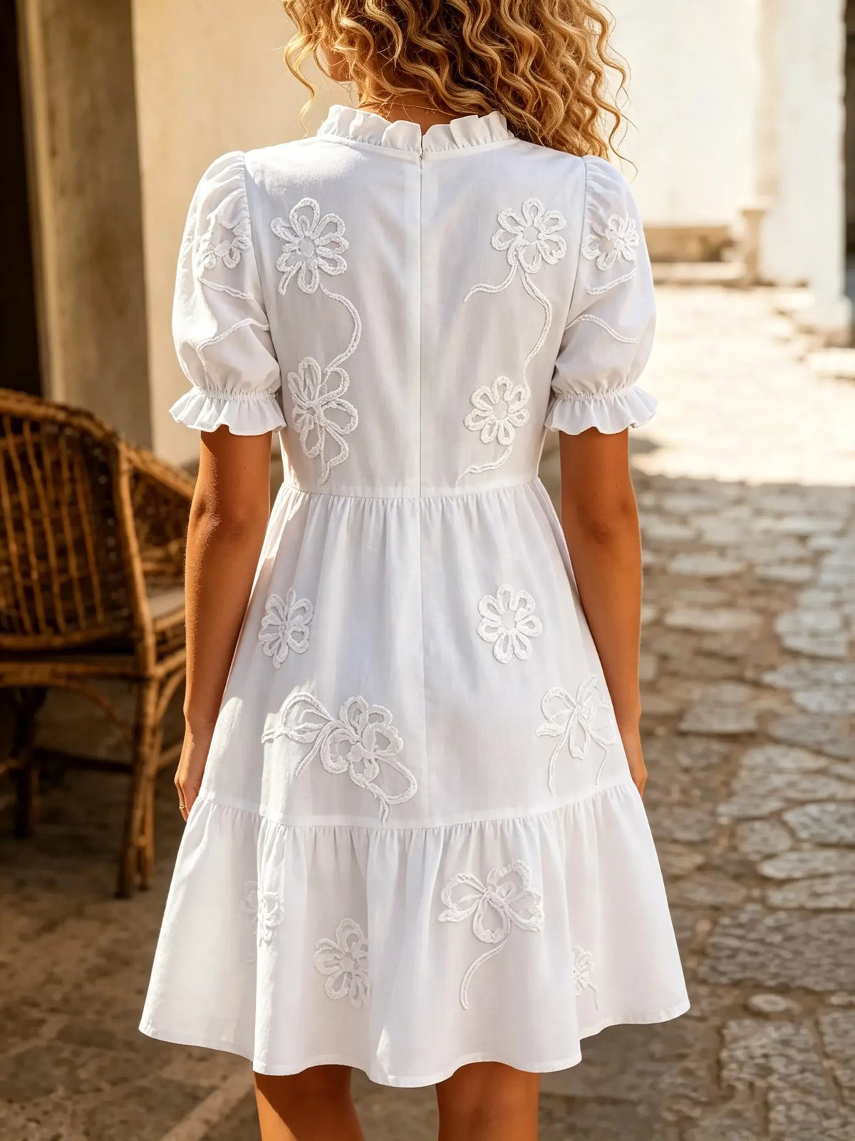 Women's Floral Embroidered Tiered Mini Dress