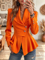 Women's Vibrant Orange Shawl Collar Peplum Blazer Jacket