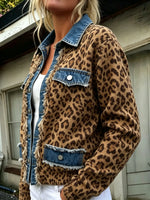 Women's Leopard Knit Denim Patch Cardigan