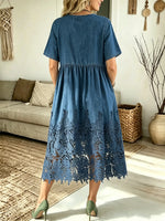 Women's Crochet Hem Short Sleeve Denim Dress