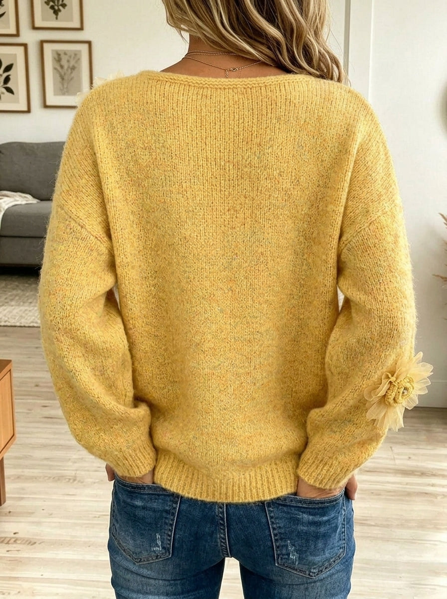3D Floral Appliqué Loose Knit Sweater