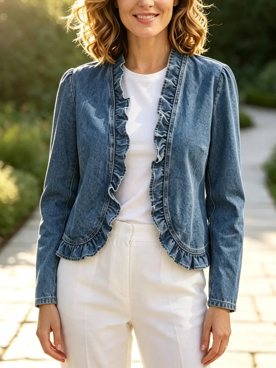 Retro Ruffle Art Casual Stylish Long Sleeve Denim Coat