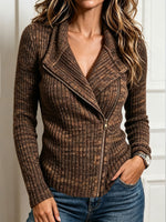 Women's Asymmetric Zip Knit Cardigan, Shawl Collar Long Sleeve Slim Fit Sweater Jacket