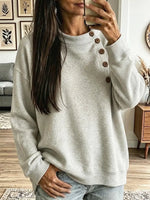 Retro Button Art Casual Stylish Long Sleeve Sweatshirt