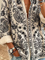 Retro Ethnic Pattern Art Print Casual Long Sleeve Cotton Linen Shirt
