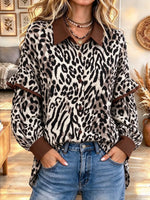 Women's Retro Print Collared Ruffle Shirt