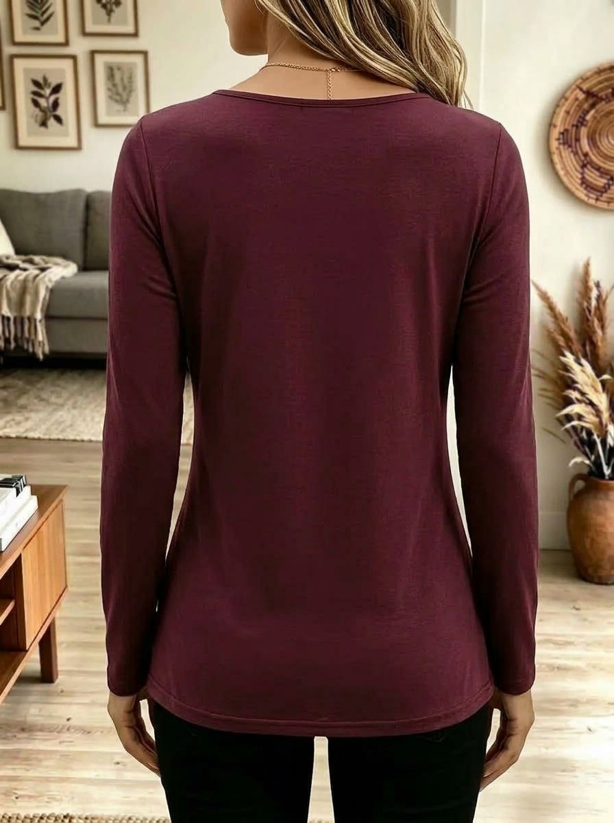 Draped Cowl Neck Irregular Hem Long Sleeve Tunic Top