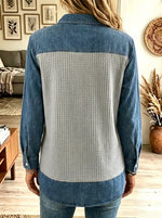 Women's Denim Contrast Waffle Knit Henley Top
