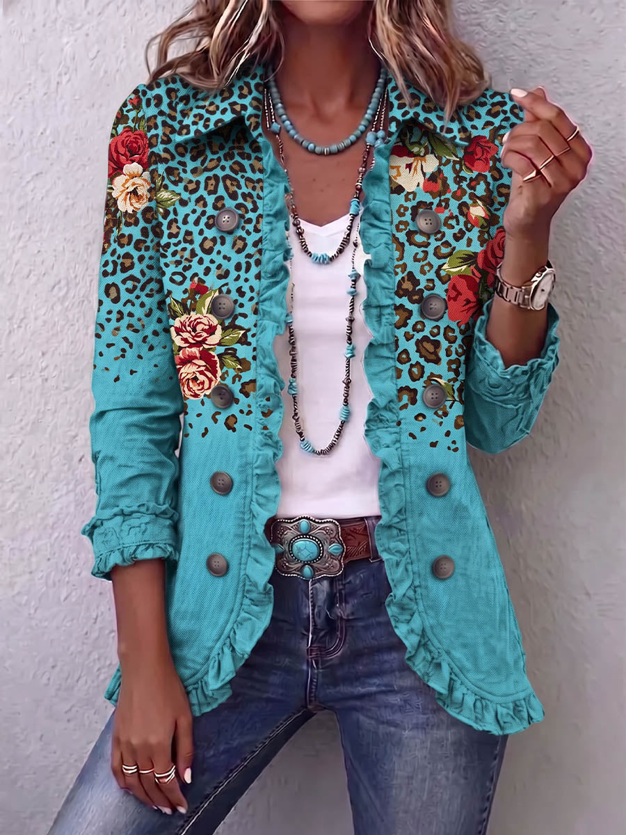 Vintage Elegant Pattern Patchwork Ruffled Jacket