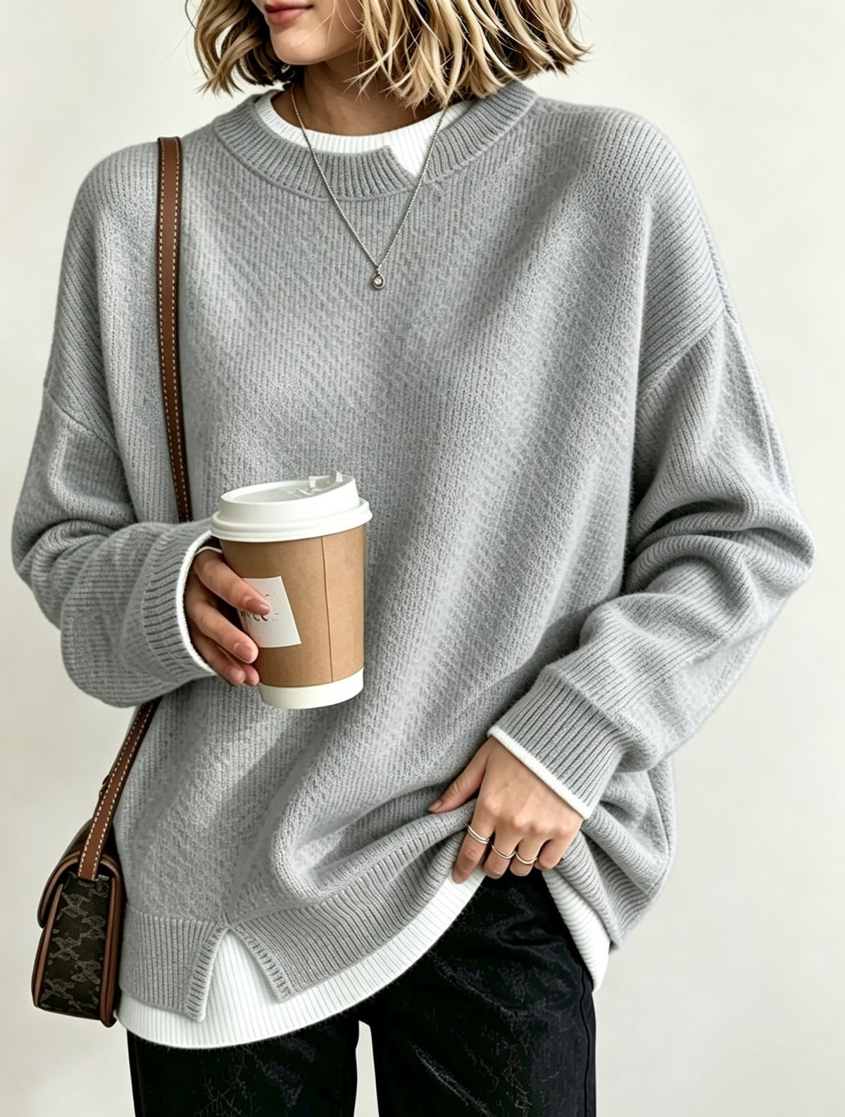 Women Light Blue Mock Loose Long Sleeve Knit Sweater