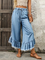 Retro Chic Ruffle Art Casual Stylish Wide Leg Denim Pants