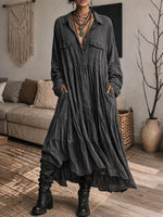 Women's Bohemian-style Pleated Shirt Maxi Dress