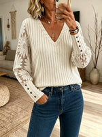 Women Sunflower Hollow Texture V-Neck Knit Top