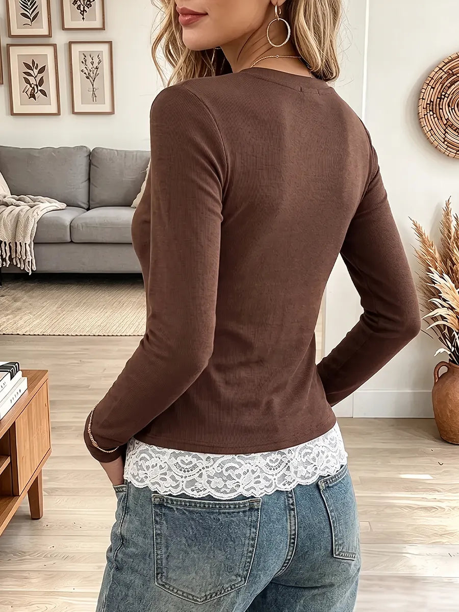 Vintage Elegant Knitted Patchwork Lace Shirt