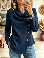 Women's Asymmetrical Button Draped Faux Suede Blouse