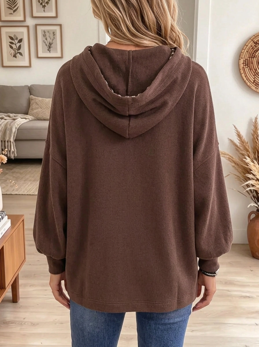 Women's Leopard Trim Drawstring Fleece Hoodie