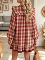Women's Plaid Ruffle Hem Shirt Dress