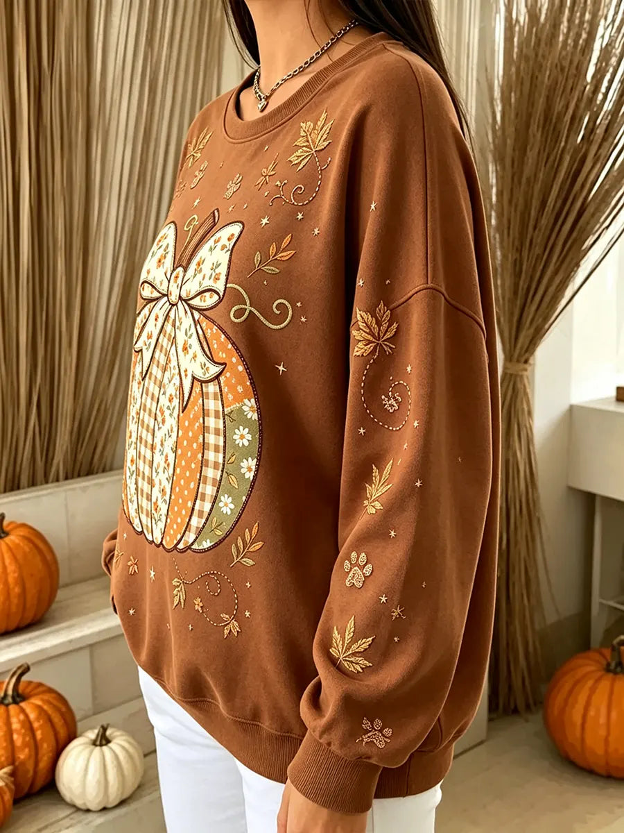 Vintage Autumn Halloween Pumpkin Art Print Crewneck Sweatshirt