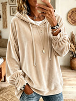 Women's Velvet Drawstring Hooded Pullover