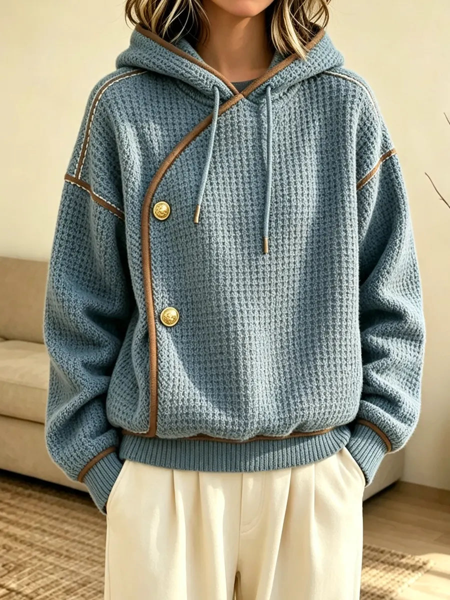 Retro Cozy Comfortable Stylish Art Hooded Waffle Long Sleeve Casual Top