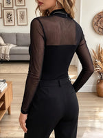 Vintage Elegant Patchwork Sheer Mesh Shirt