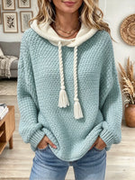 Women's Two-Tone Tassel Drawstring Knit Hoodie