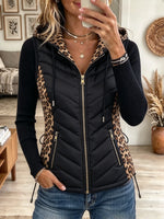 Women's Leopard Panel Hooded Puffer Jacket